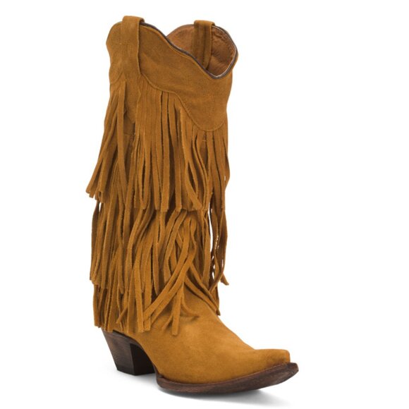 TANNER MARK Buttercup Made In Mexico Suede Three Layer Fringe Western Boots - Picture 1 of 2